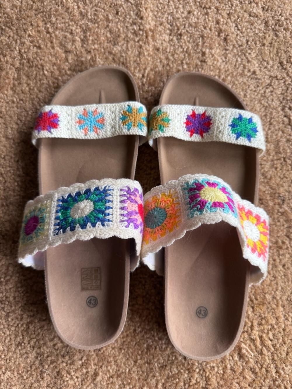 Crochet Strap Slide Sandals - Multicolor on Cream